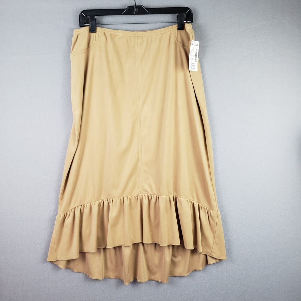 Vintage Fashion Bug Size XL Ruffled Midi Skirt Tan Coastal‎ Cowgirl Boho Country